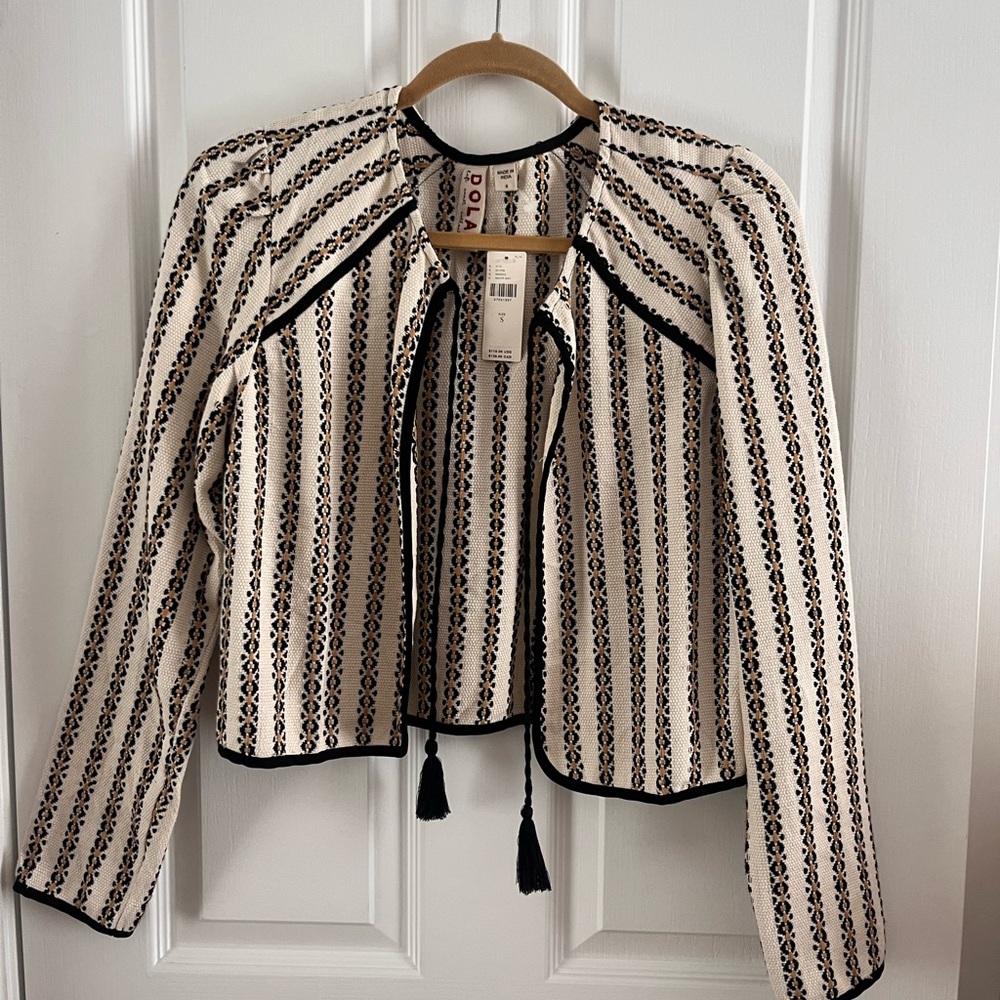 Anthro Black and Cream Striped Blazer top 💯 cotton